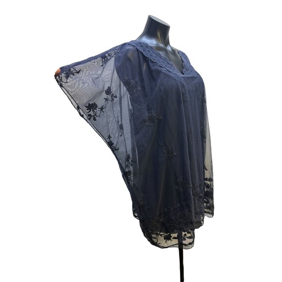 Love and Liberty Navy Blue Sheer Floral Embroidered Blouse Size L - Picture 4 of 10